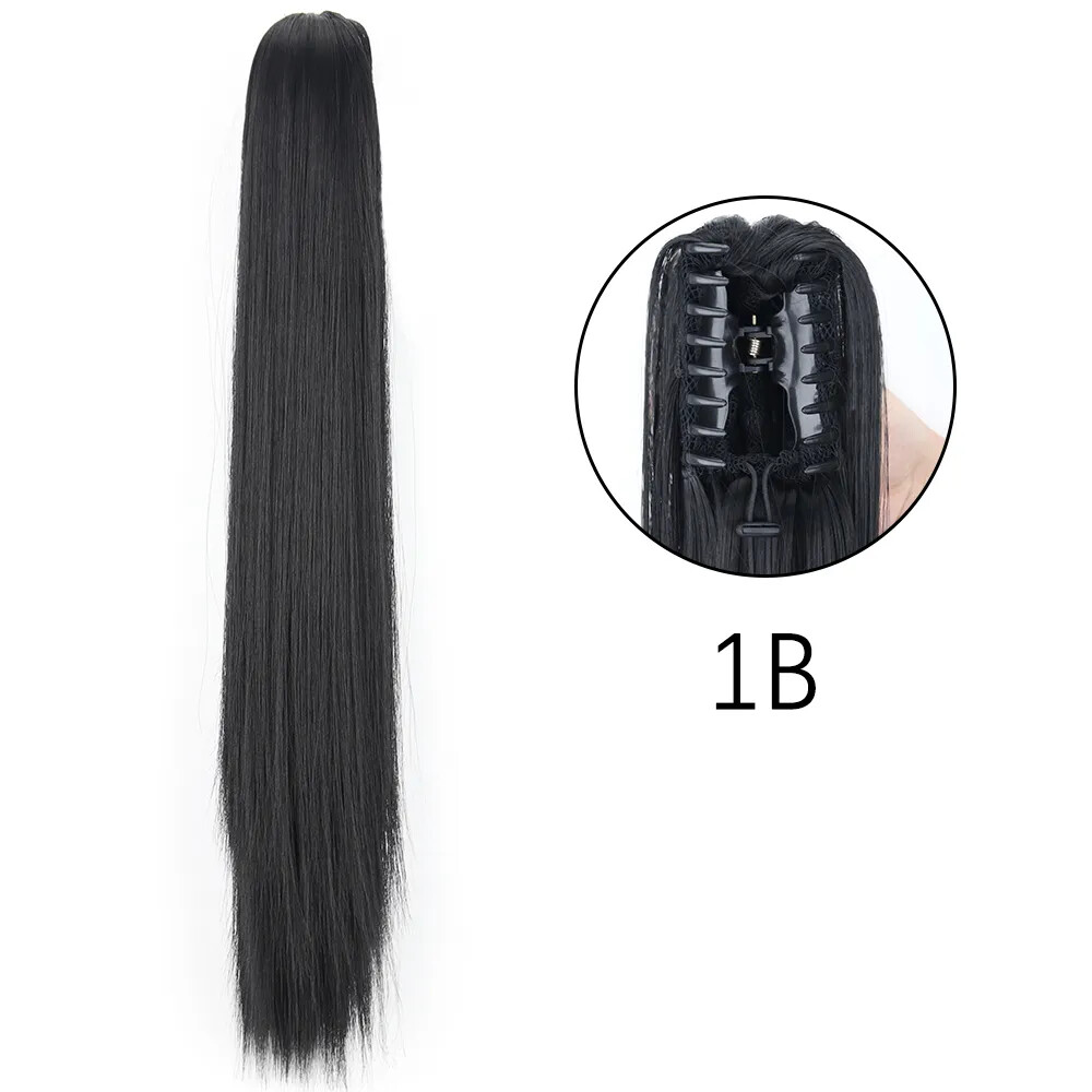 Long Straight Claw Clip On Ponytail Hair Extensions 24Inch Heat Resistant Pony