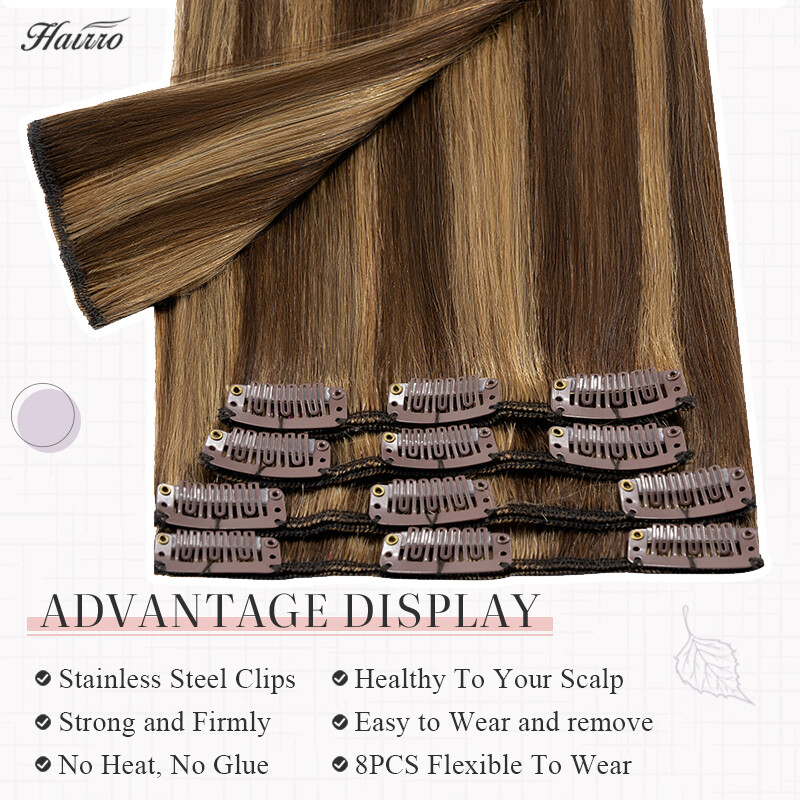 Super Soft Clip In Extensions 100% Real Remy Human Hair 8 Pieces 18Clips WEFTS