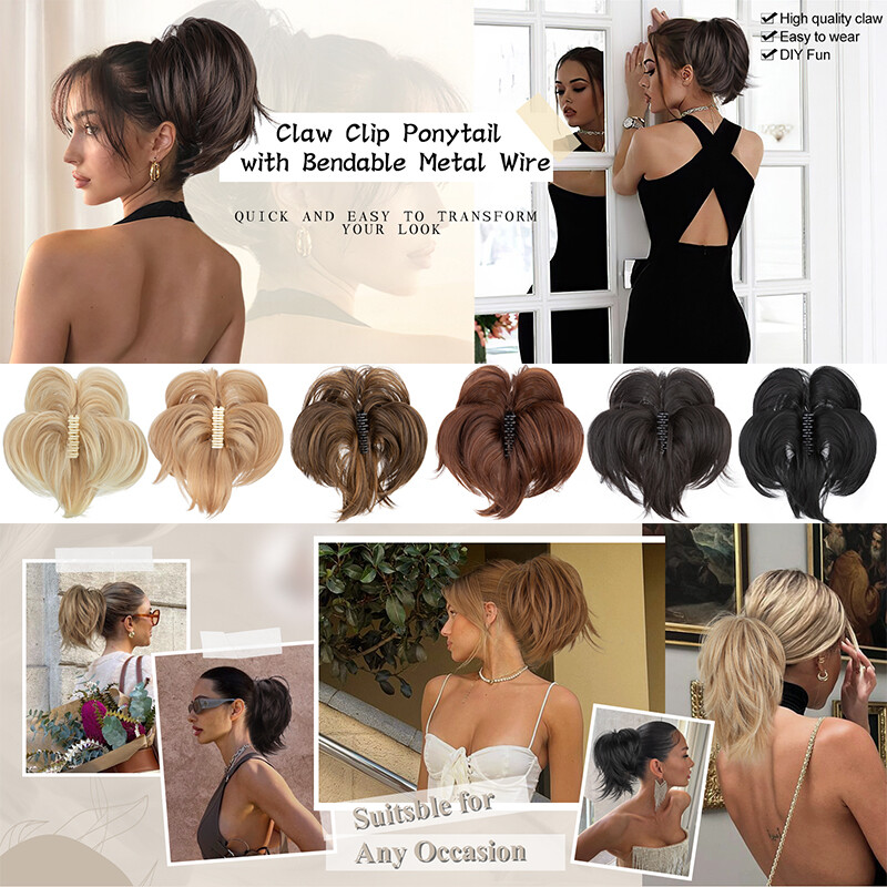 Bendable Claw Clip Ponytail Messy Bun Hair Piece Short Updo Extensions Natural