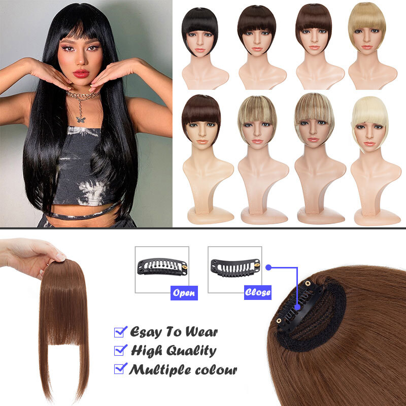 US Neat Fringe Bangs Hairpiece Clip in Short Real Natural False Hair Extensions