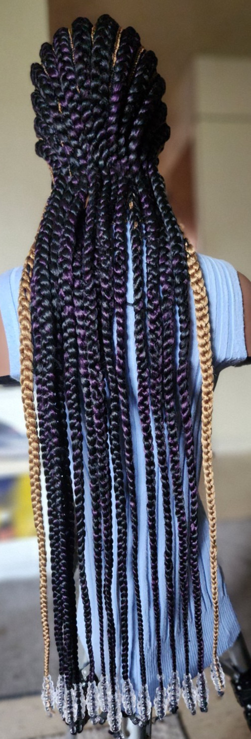 Fully hand braided Ghana banana cornrows wig All back down 1B mix dark purple/27