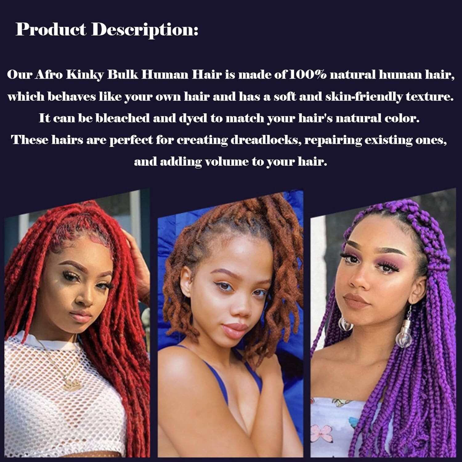 4 PACK 8 Inch Afro Kinky Bulk Human Hair #4 Dreadlock Extensions Repair Locs