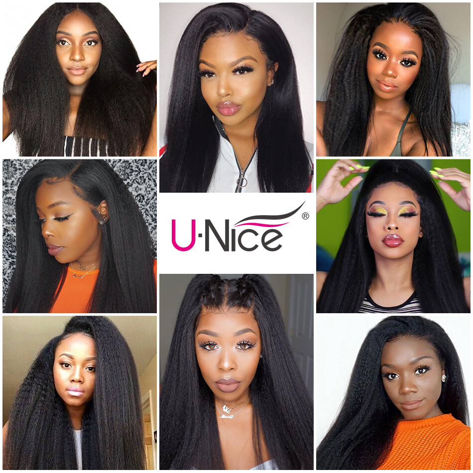 UNice Mongolian Kinky Yaki Straight U Part Human Hair Wig Glueless Wear Go Wigs