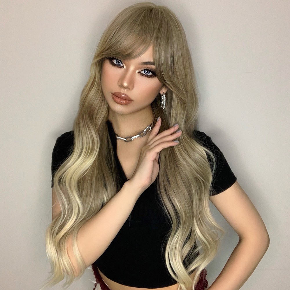 Long Ombré Brown Blonde Pink Curly Wavy Hair Wigs Women Daily Party Cosplay US