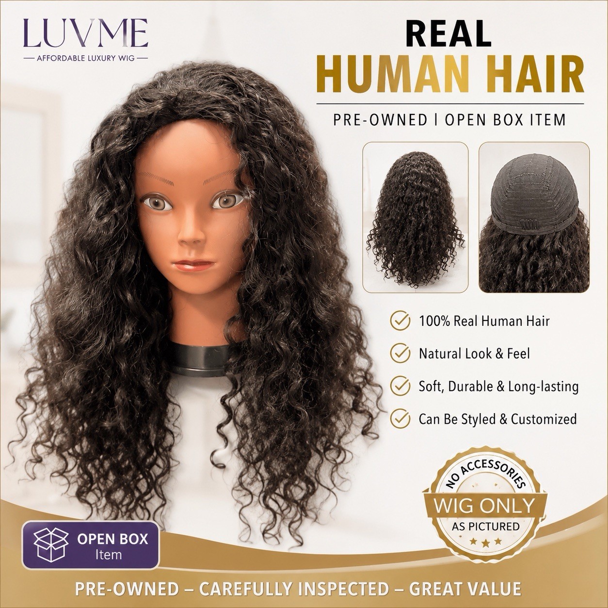 LUVME Real Human Hair Braided Wig Open Box No Accessories Included Wig Only