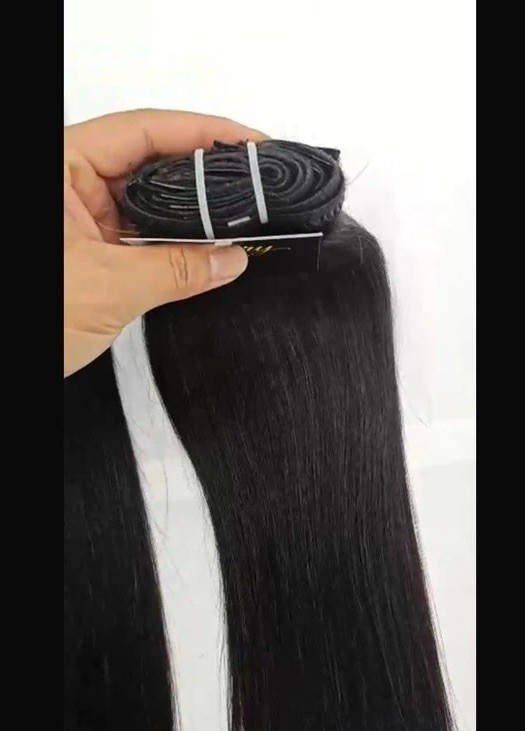 Mary 24” Clip-In Human Hair Extensions 7PCS Full Head Straight Jet Black #1
