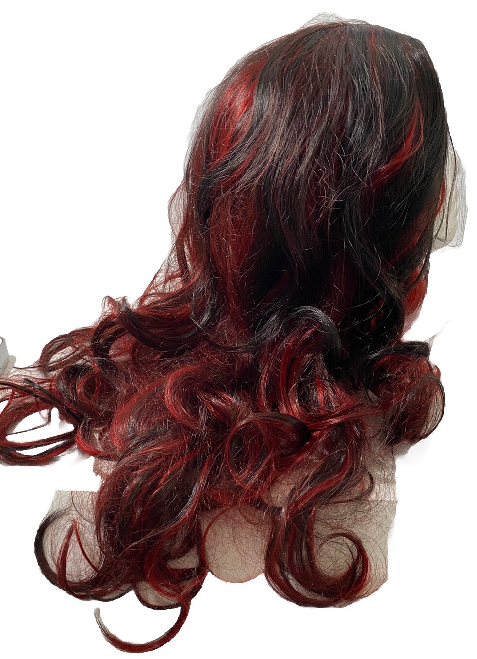 Long Hair Wig 23 IN Fashion Wavy Wig Cosplay Costume Red And Black With Hair Net