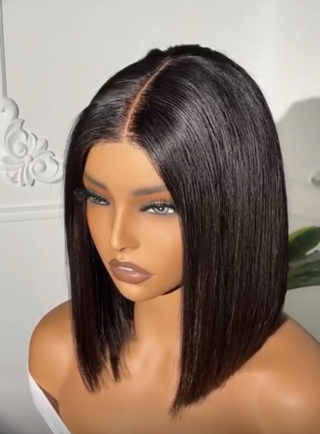 Straight Black Bob Wig Middle Part Natural Look for Women Adult
