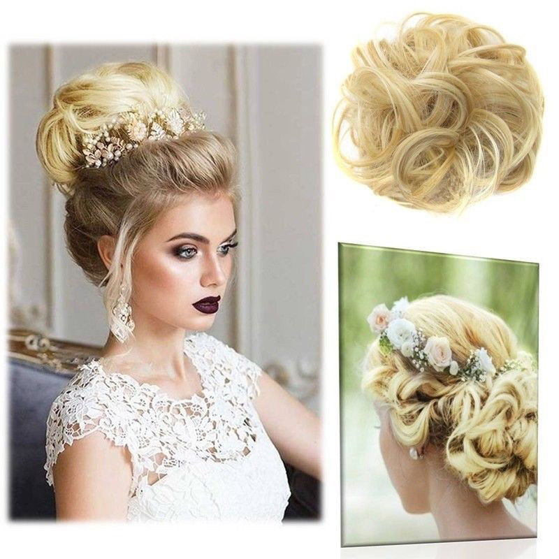 Long=Thick Hair Extension Scrunchie Wrap Messy Bun Updo Curly Ponytail Chignon H