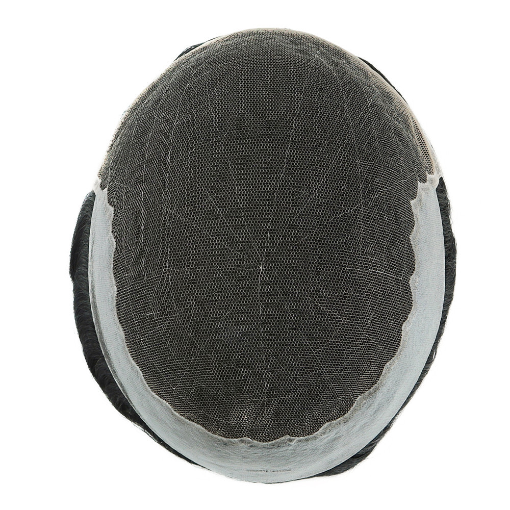 Toupee Mens Real Human Hair Lace Replacement System HairpieceThin Skin7X9 Black