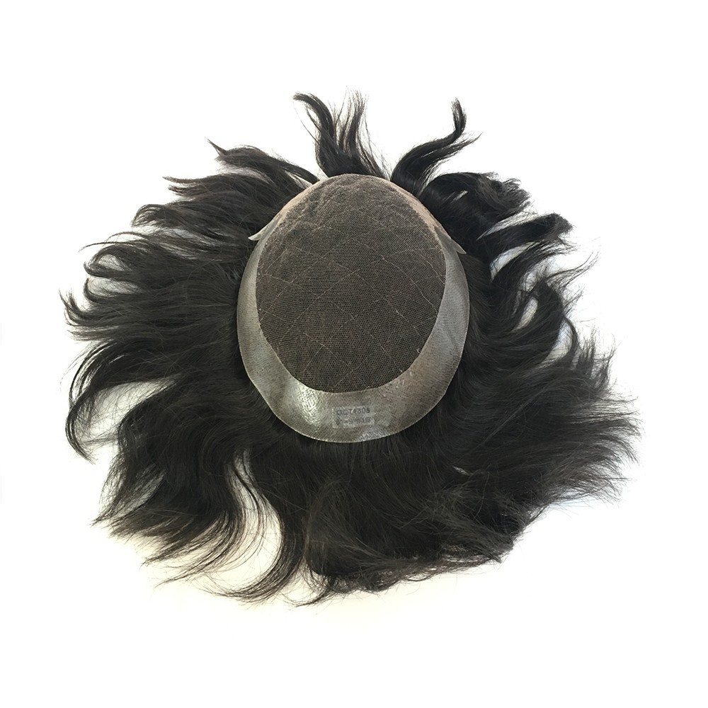 Mens Hair Replacement System Toupee Hair System French Lace Poly Skin Hairpieces