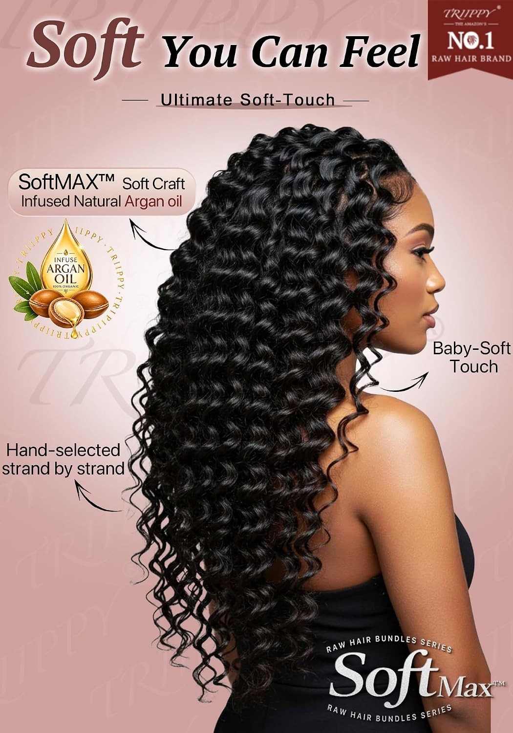 Triippy 100% SoftMAX Cambodian Raw Human Hair Deep Wave 16″ 60g Miracle Knots