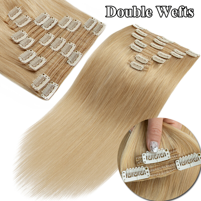 170G REAL THICK Double Weft Clip In Human Hair Extensions Clip On Hair Full Head