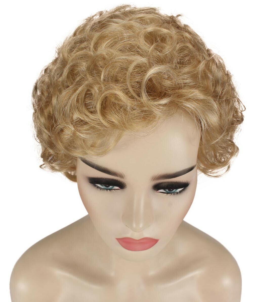 Monroe – Curly Kanekalon Synthetic Fiber Full Wig, 4 – 4.5 in, Champaign Blonde