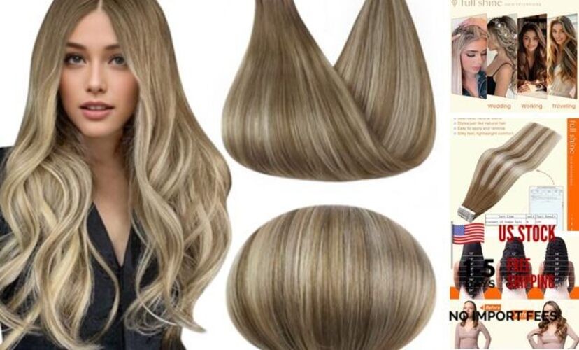 Tape in Hair 12 Inch # 6/60/6 Dark Honey with Beige Blonde Highlights