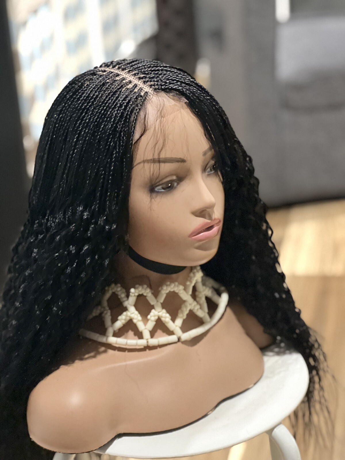 Braided Water Wave Wig. Made on a full lace wig.length is 24inches Long.black.