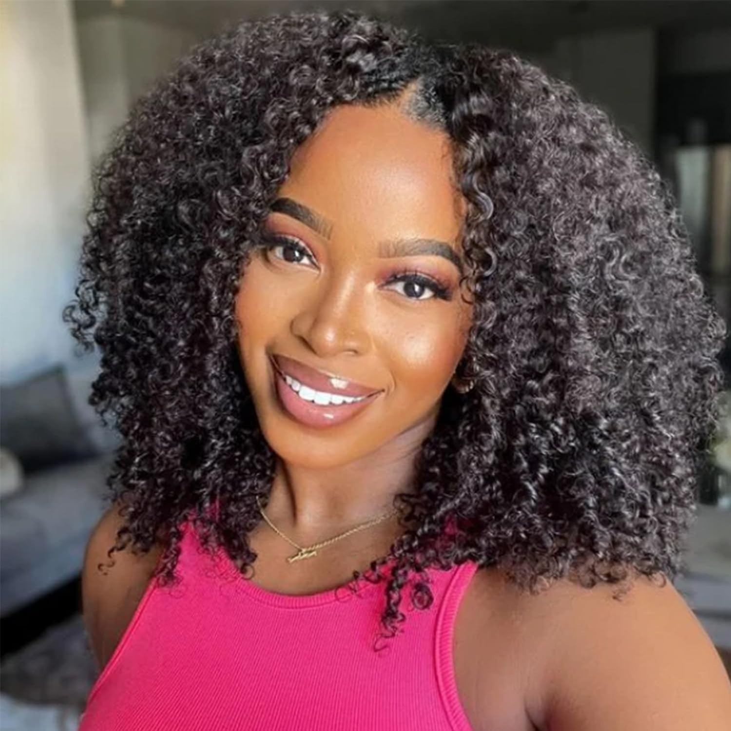 20″ Afro Curly V Part Wig – Glueless Human Hair, 180% Density, Kinky Curly, Natu