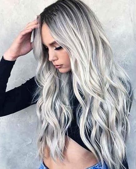 Full Wigs Hair Long Wavy Wig Synthetic Heat Resistant (23″ , Ombre Silver)