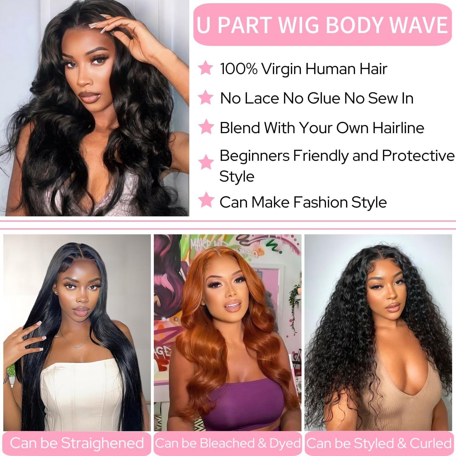 Body Wave U Part Wig Human Hair Upgrade U Part Human Hair Wig Clip In Half Wig