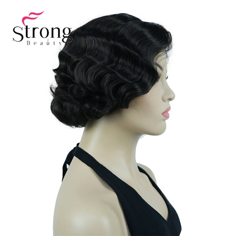 Finger Wave Wig Bob Short Curly Synthetic Hair Women 1920s Cosplay Party