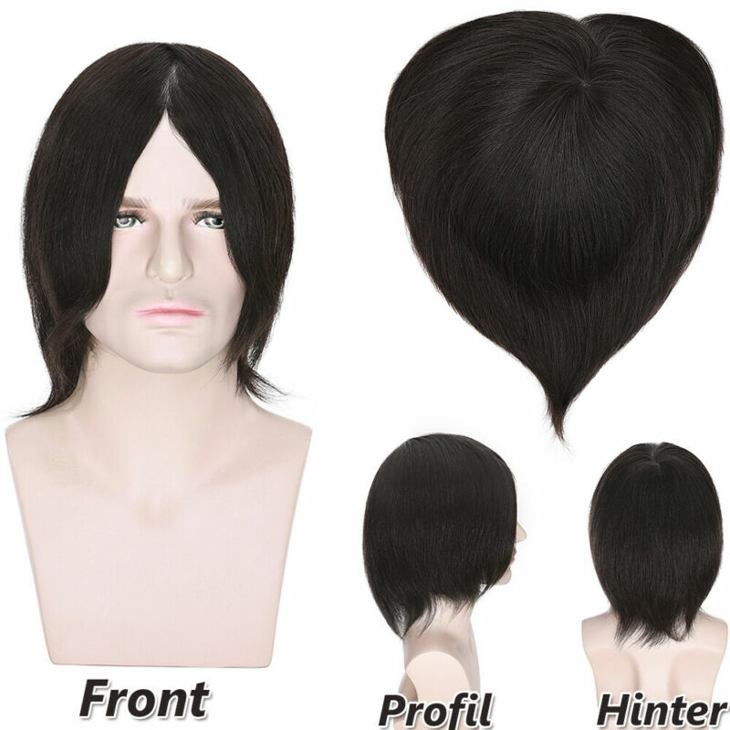 FULL PU Replacement System Mens Toupee Hairpieces Remy Human Hair Skin Poly Wigs