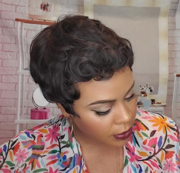 Short Black Curly Wig Pixie Cut Human Hair Wigs No Lace Glueless Wave Wig Soft