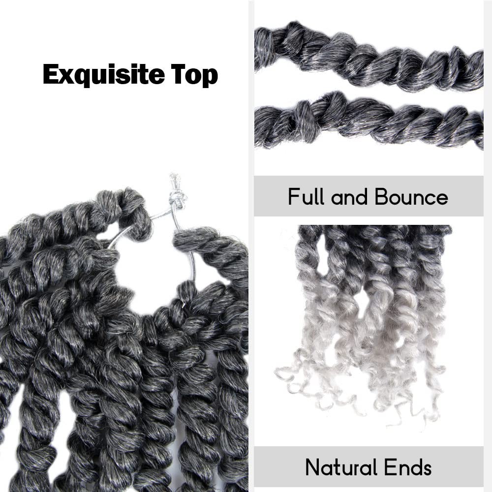 WUDAS 6 Inch Short Pre-Twisted Passion Twist Crochet Hair Ombre Grey