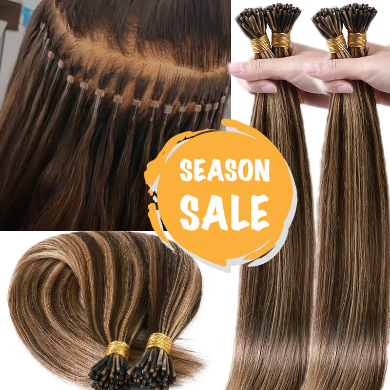 200 Strands Stick I-Tip 100% Real Human Hair Extensions Micro Ring Beads 100g US