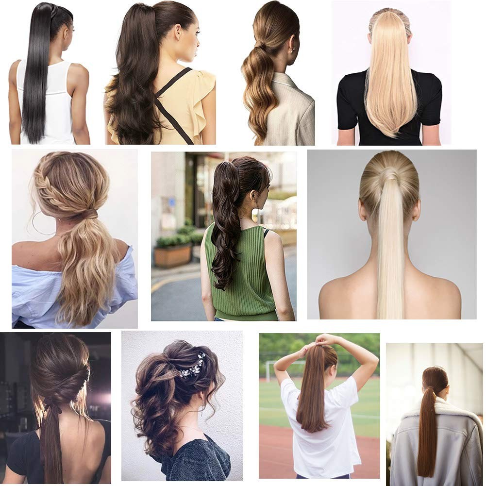 Ponytail Extension Claw Clip Long Thick Natural Remy Human Hair Multi Colors