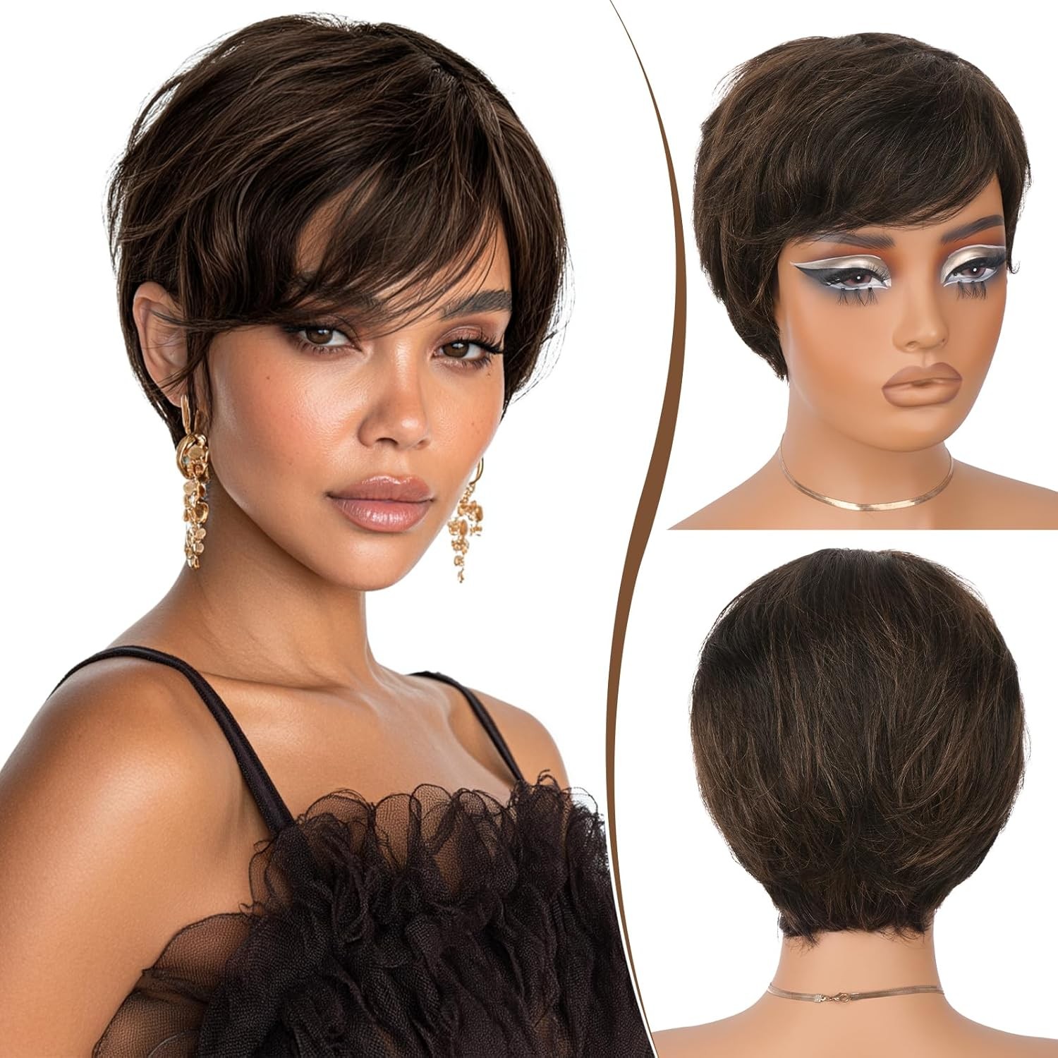 Pixie Cut Wig Synthetic Hair Short Wigs for Black Women with Bangs Natural Wig