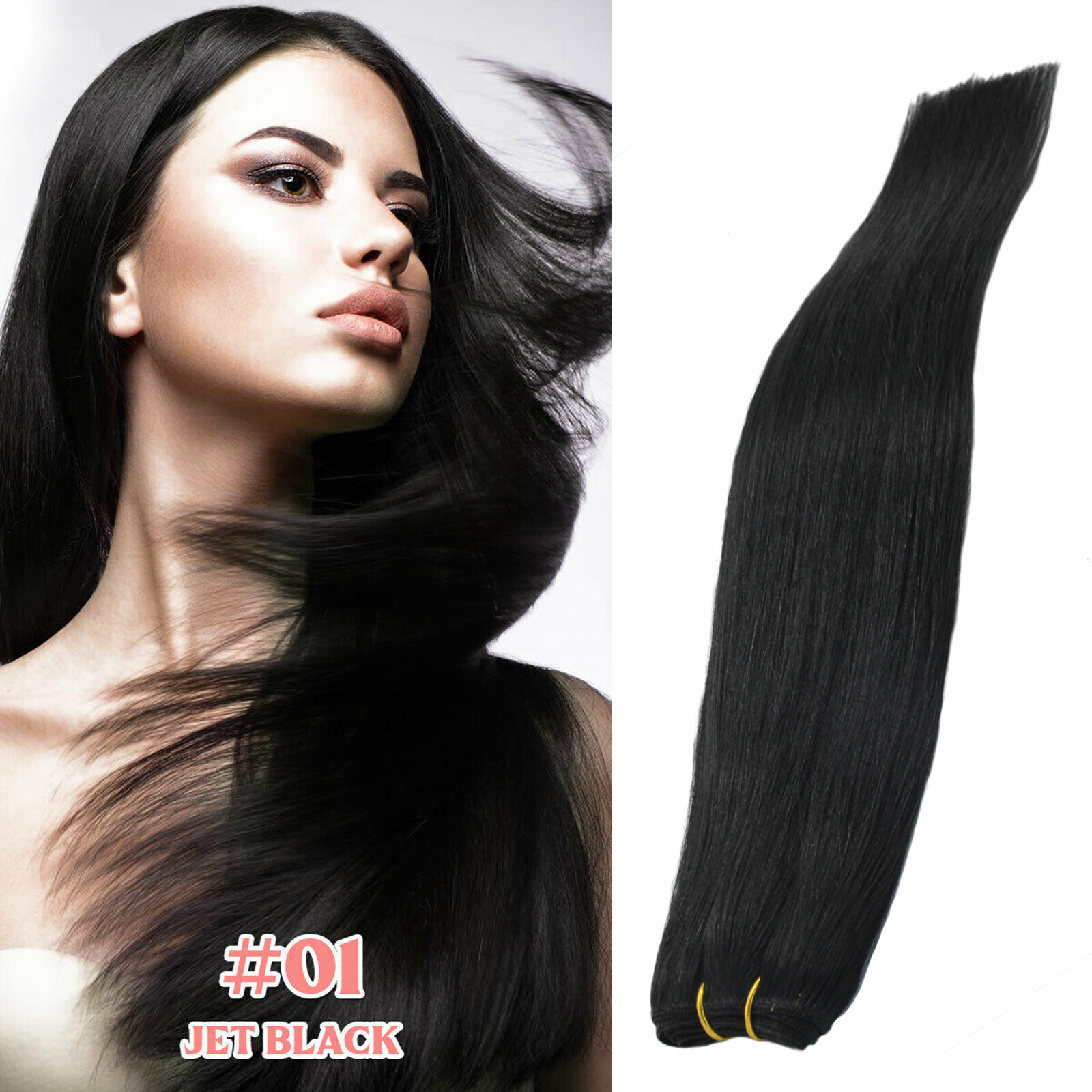 Weft Human Hair Extensions Double Weft Sew-In Weave Real Remy Straight Hair 100g
