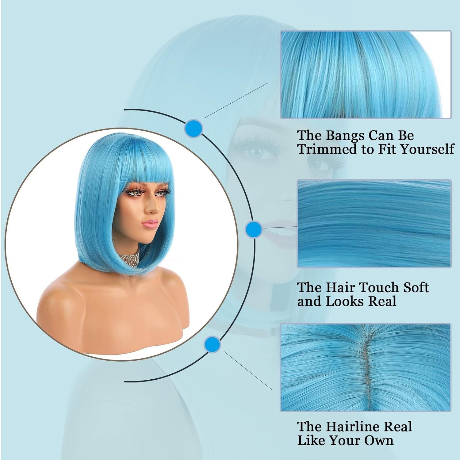 12″ Blue Straight Bob Wig for Women Cosplay Party 163E206613
