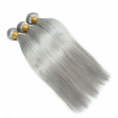 12A BRAZILIAN VIRGIN HUMAN HAIR PURE SILVER GREY SILKY STRAIGHT 1/2/3/5/5BUNDLES