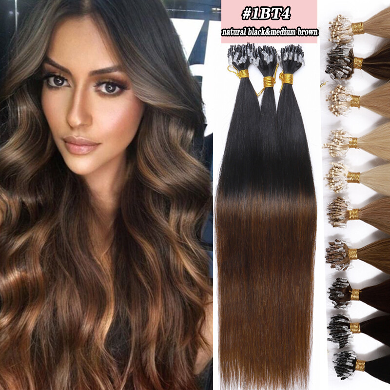THICK 150G 100% Remy Human Hair Extensions Micro Loop Ring Beads Balayage/Ombre