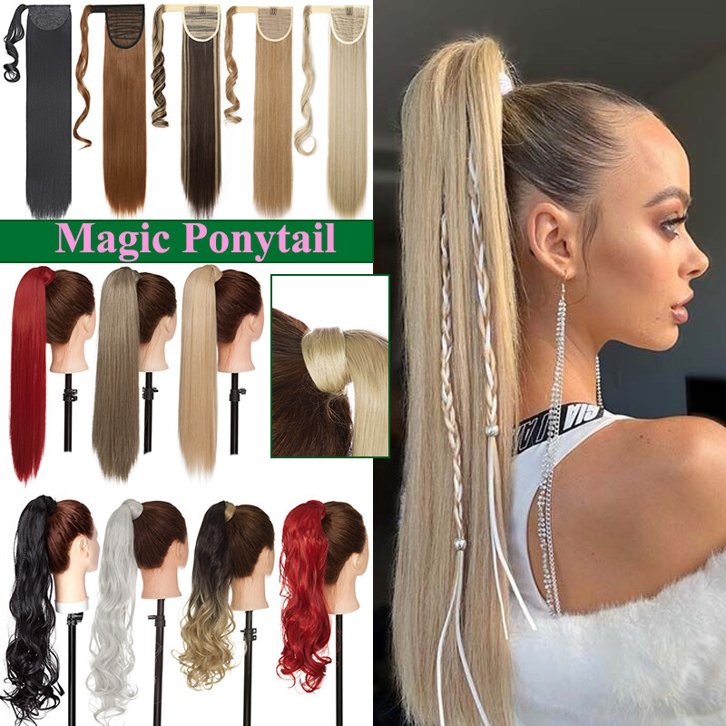 US Long 1 pcs Magic Ponytail Extensions Hair Extension Real Wrap Around Ponytail