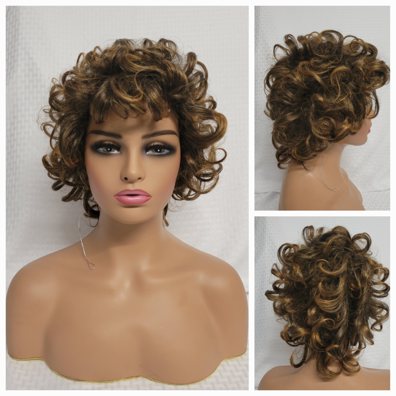 💕Big Curly Wavy Layered Short Wig Mixed Blonde Retro Party Daily 1990s WESTBAY