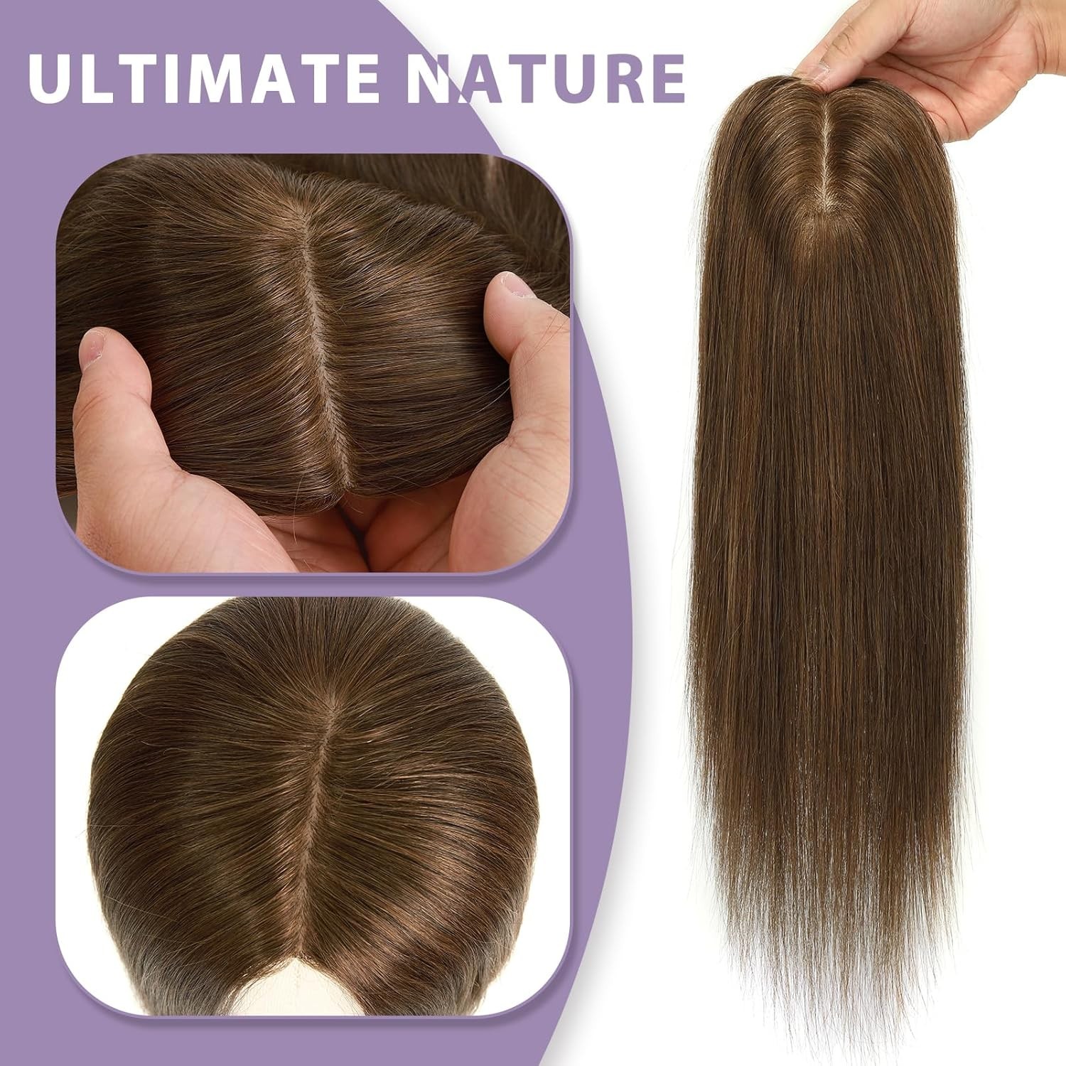 Topunique 3×5 Inch Silk Base Human Hair Toppers for Women 16″ 130% #2A Brown