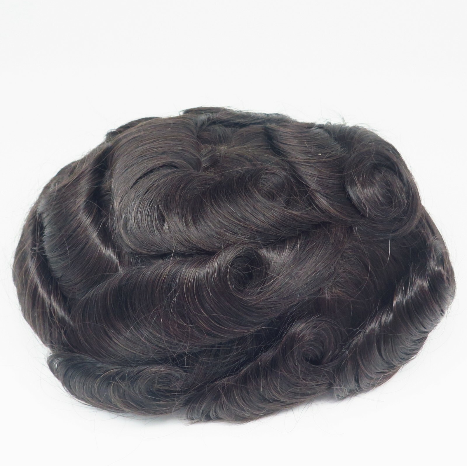 Mens Toupee Human Hair Replacement Poly Skin System Fine Mono Remy Hairpiece #1B