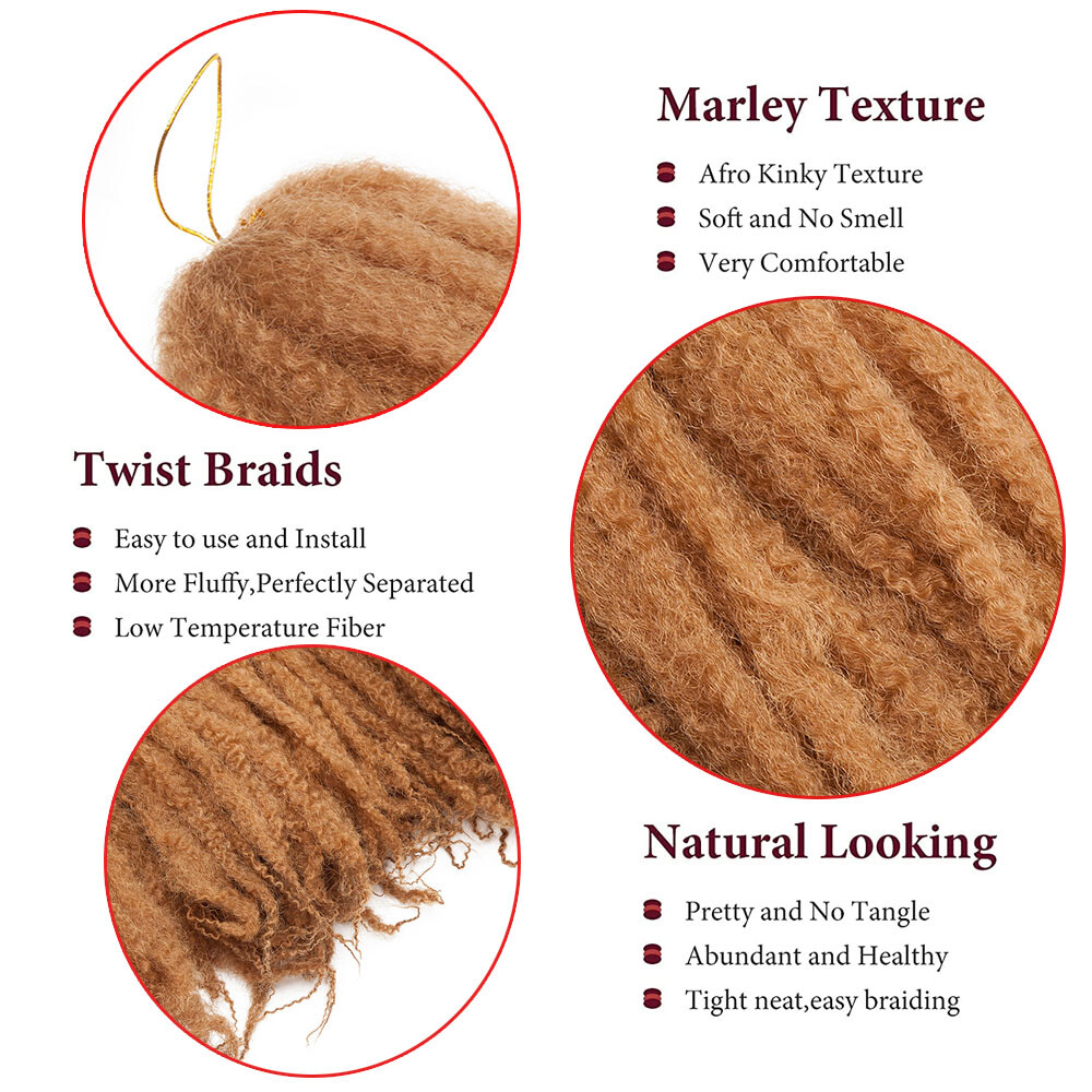 3Packs Black Hair Crochet Afro Marley Kinky Curly Hair Extensions Synthetic 18in
