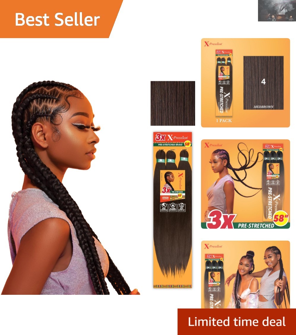 X-pression 58-Inch Prestretched Braiding Hair – Flame Retardant Kanekalon, Me…