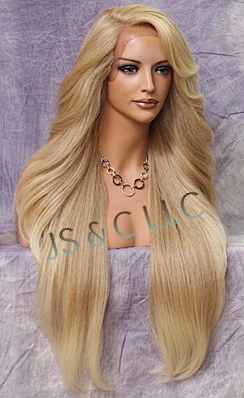 Extra LongHuman Hair blend Heat OK Lace Front Wig Blonde mix WBPC 27/613