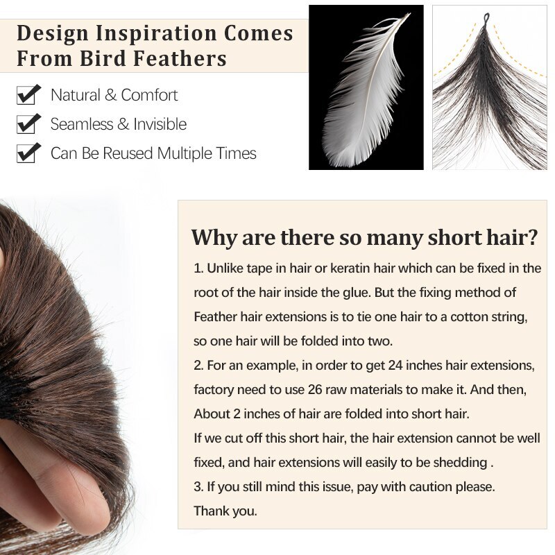 10A Seamless Feathers Hair Human hair Extension 50 Strands Invisible Hair 16-30″