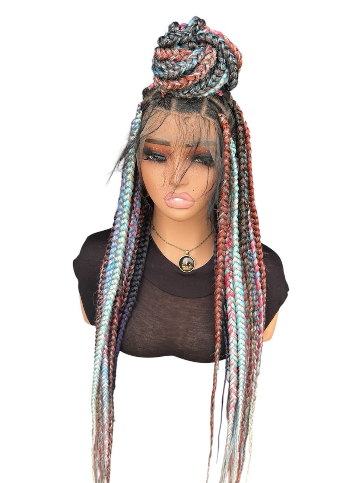 Women’s Synthetic Braided Lace Front Box Braid Wig Black Blue Pink Gray Purple