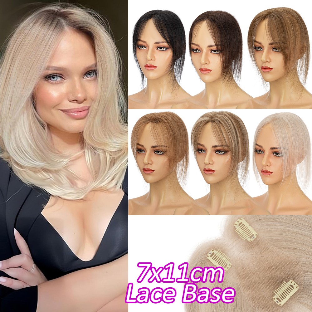 CLEARANCE 100% Remy Human Hair Topper Hairpiece Clip In Silk Lace Base Toupee US