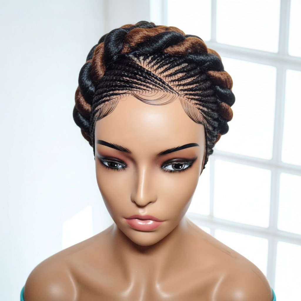 Braided Wig. Cornrow with Jumbo Twist Braids Puff Knots Full Lace with baby hair
