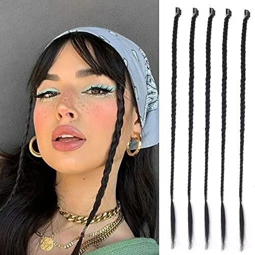 Braid Hair Extensions, 5 PCS Baby Braids Front Side Bangs Clip in Natural Black