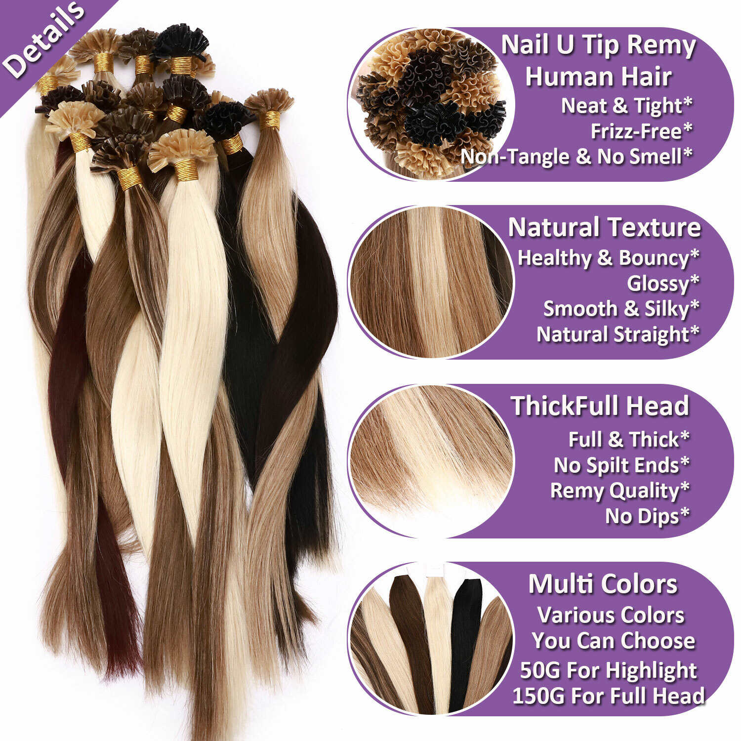 100% Real Keratin Pre Bonded Nail U Tip Remy Human Hair Extensions 14″-24″ THICK