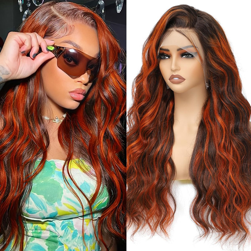 Lainss P4/350 Body Wave Lace Front Wigs Human Hair Brown Ginger Colored Wigs
