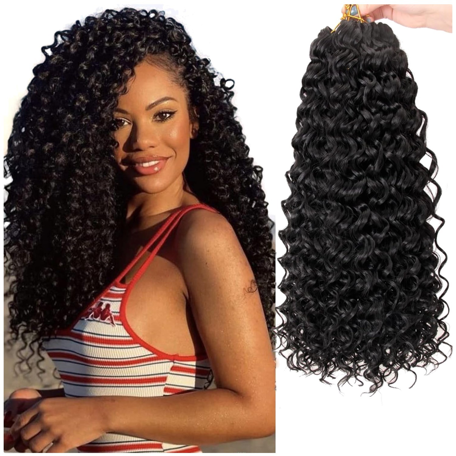 High-Quality 18-Inch Natural Black Deep Wave Crochet Braids – 7 Packs Included