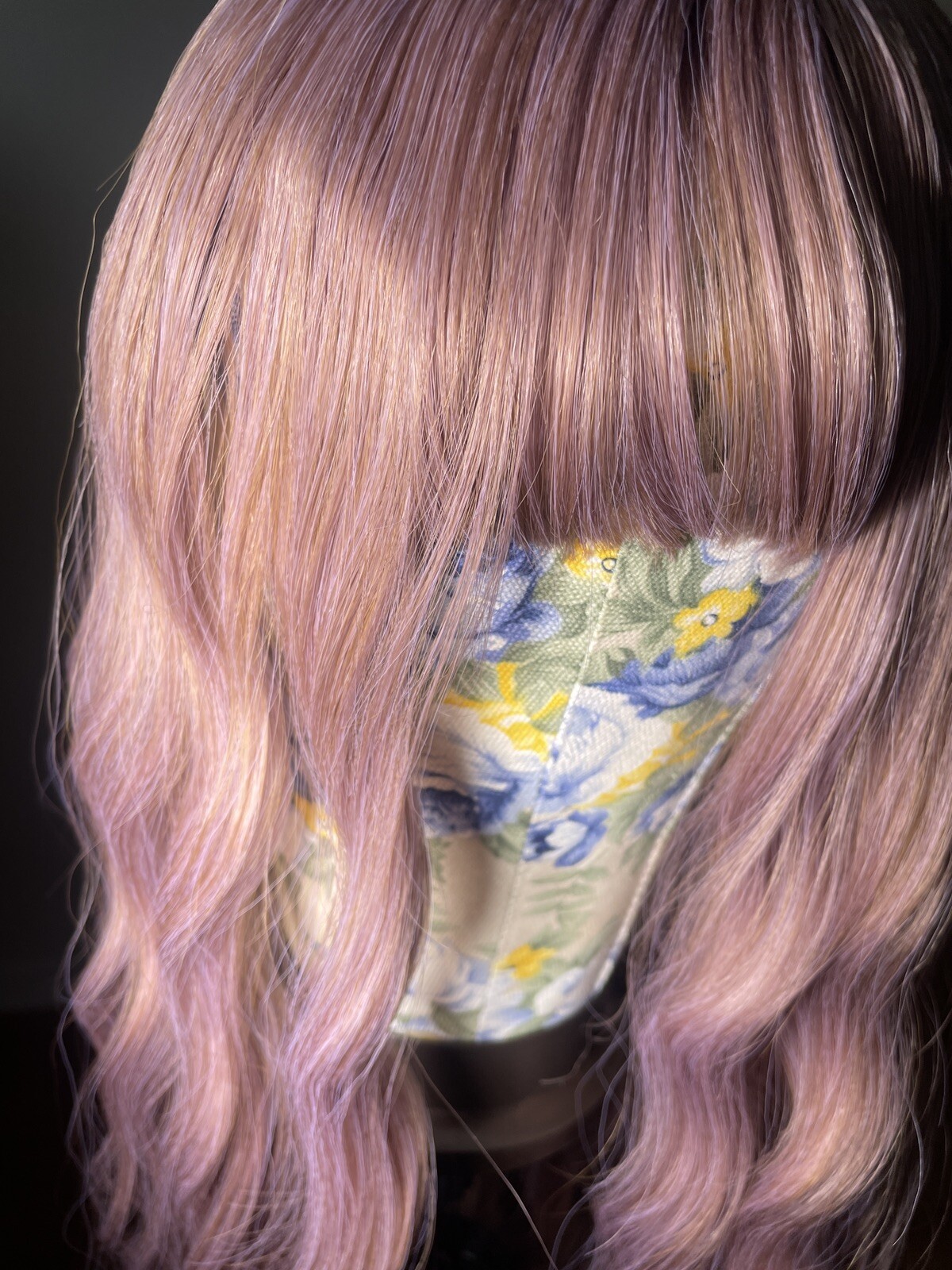 wig, Cosplay 26” Lilac Pink Rose Gold, Synthetic, Bangs, Straight Wavy